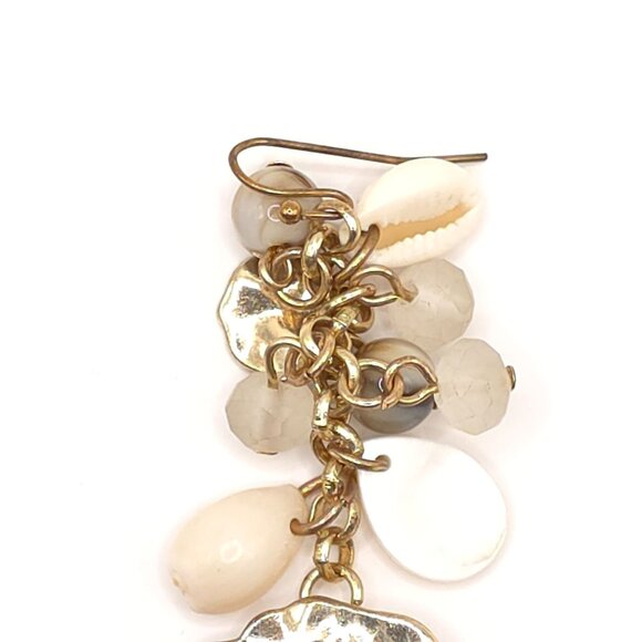 Bohemian Style Gold Tone Seashell & Bead Dangle Earrings - Picture 8 of 8